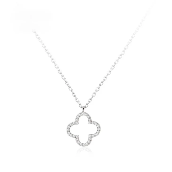  Lucky Four Leaf Clover Necklace Fashion Hollow Diamond Temperament Clavicle Chain Female S925