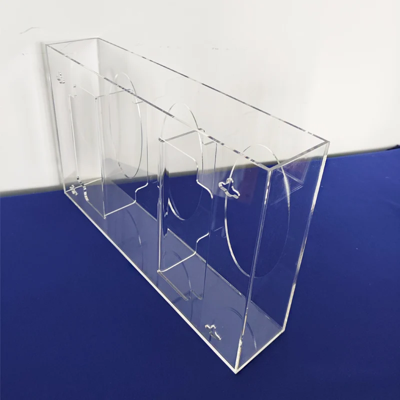4 bins clear acrylic bulk gloves dispenser, perspex gloves storage case