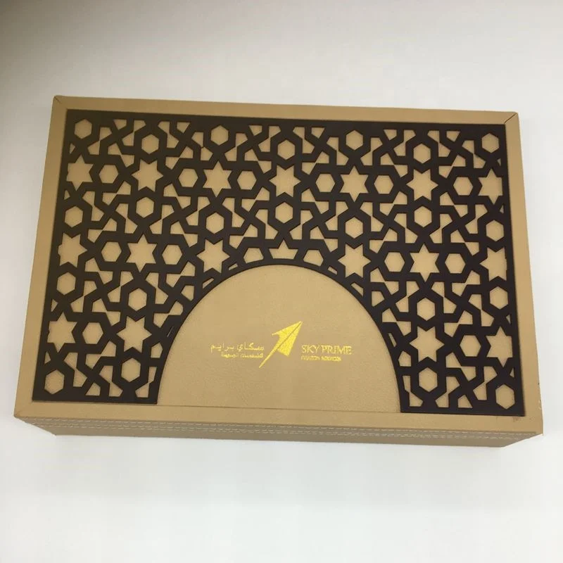 
New Style High Quality Luxury Leather Storage Box Laser Wooden Date Box for Arabic Ramadan 