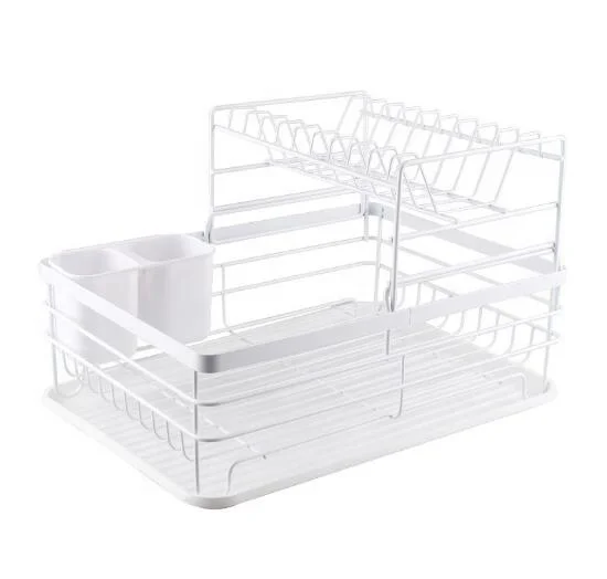 BSCI 2021 2 Tier Stainless Steel Dish Rack with Draining Board, Cutlery Holder
