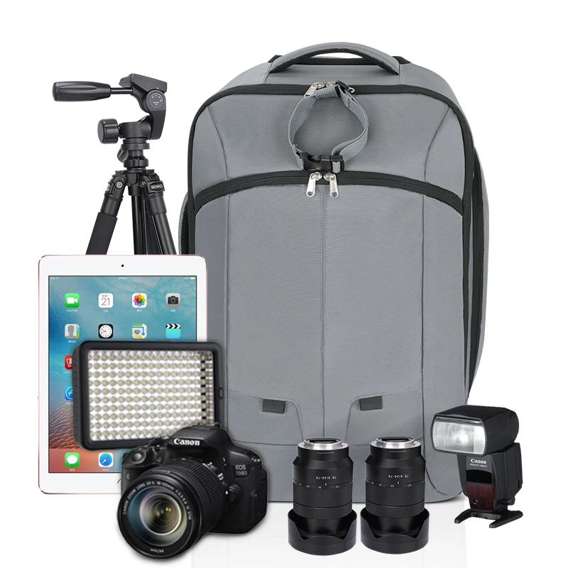 Large Capacity Multipurpose Waterproof Nylon Photography Bag Hidden Trolley Luggage Case Rolling Camera Backpack