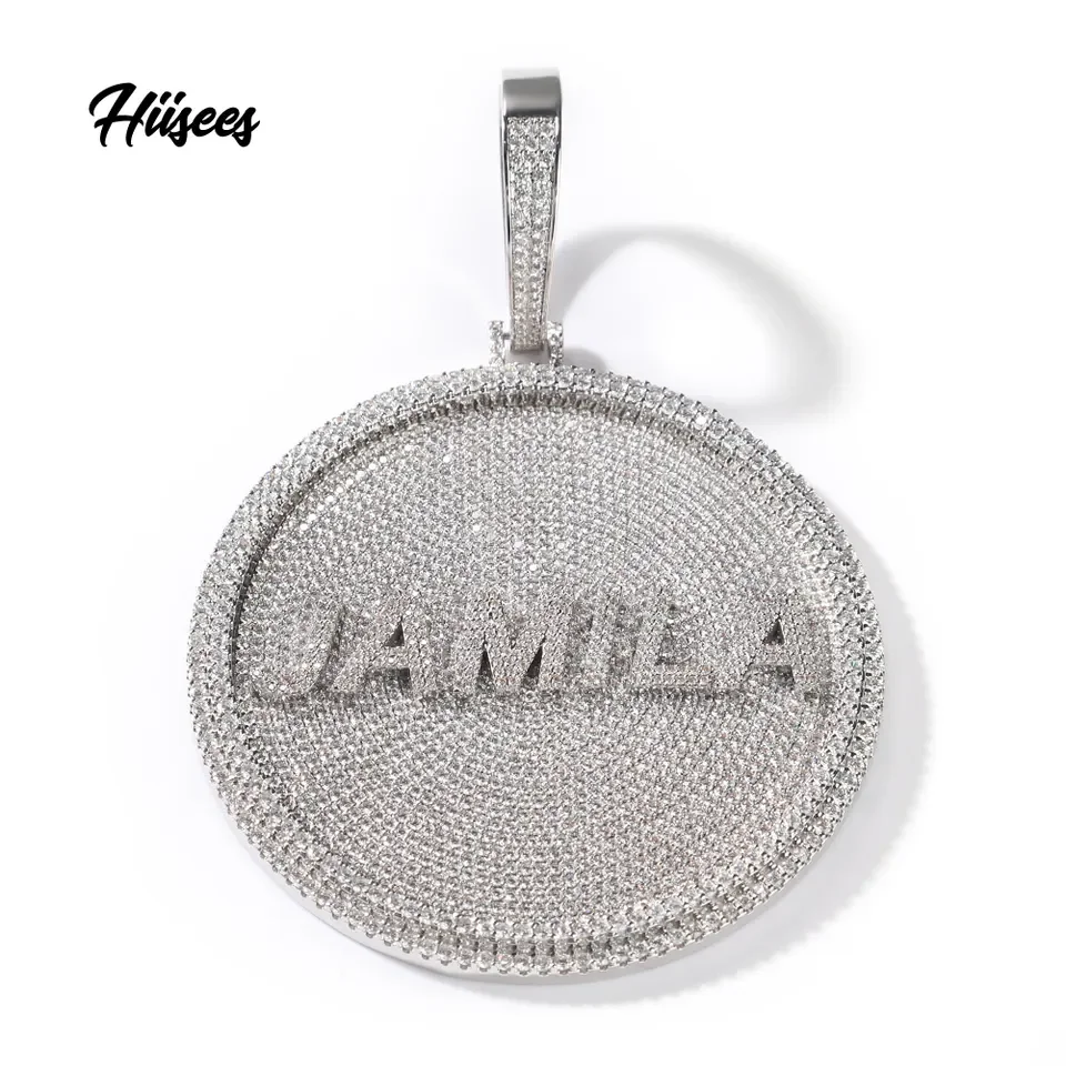 Pass Tester Diamond Iced Out VVS CZ 3D Circle Pendant Hip Hop Jewelry Brass Custom Nameplate Pendant Necklace