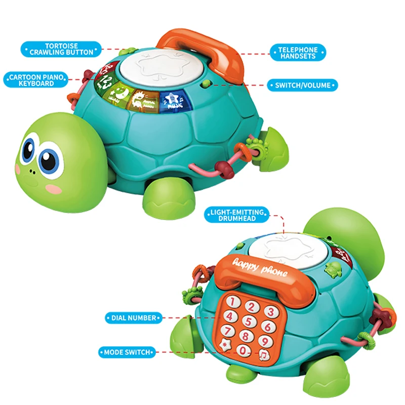 Zhorya Kids Toys 6-18 Months Musical Turtle Crawling Baby telephone Toys with Light Sound Infant Toddler Gifts