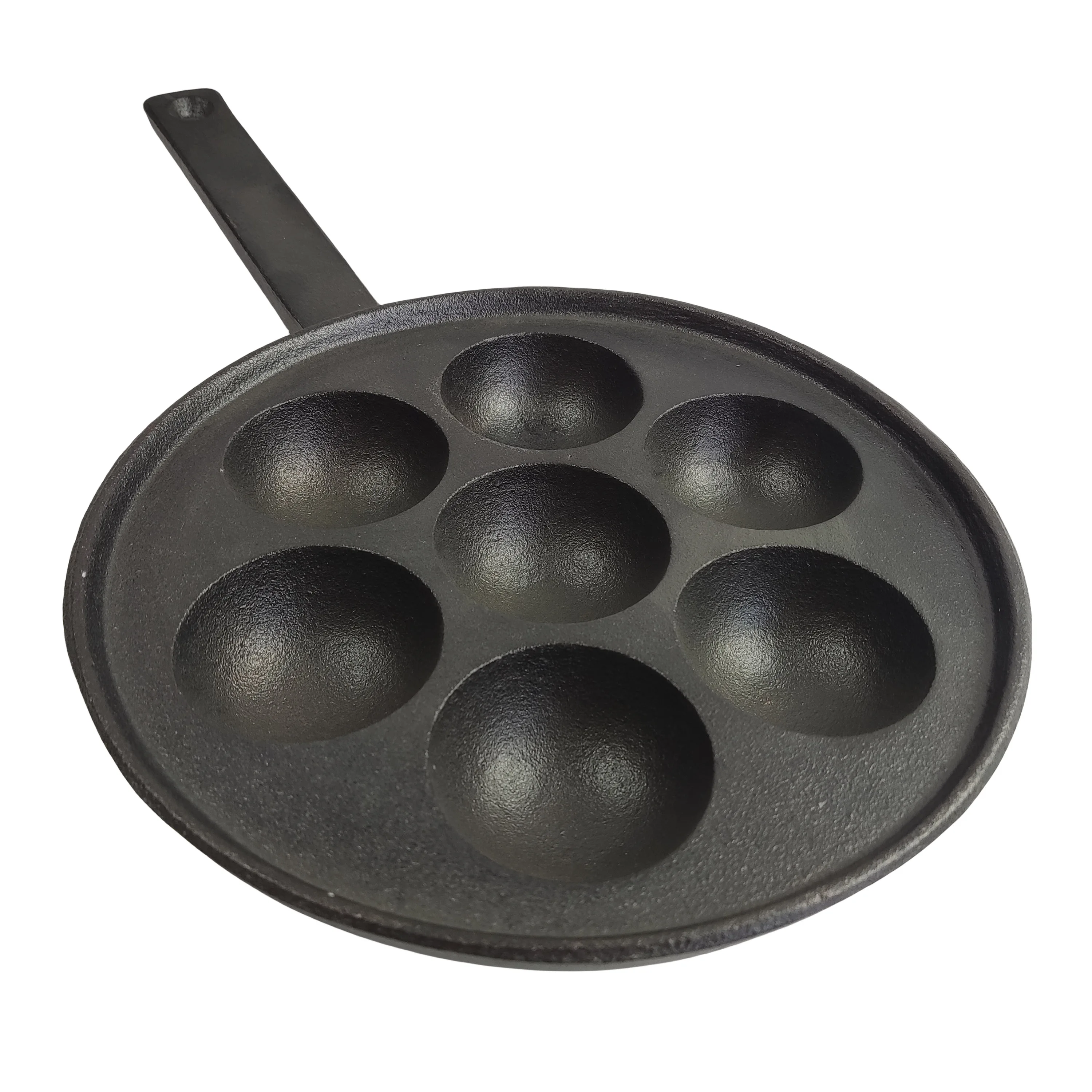 Pre-seasoned Cast Iron Poffertjes Mini Egg Pan Pancake 7 Holes Cake Pan with Handle Mold Cooking