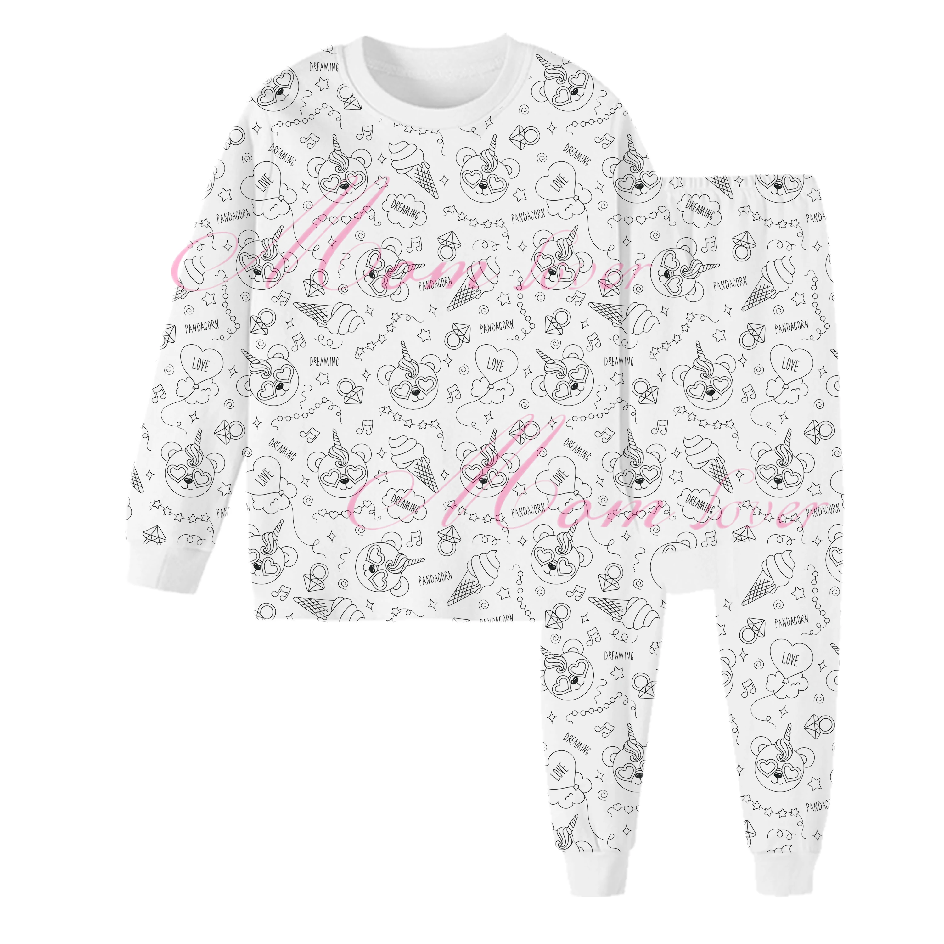 Kids Pajamas Coloring Drawing 2T-8T 95% cotton 5% spandex Wholesale Kids Clothing Set Promotion Gift