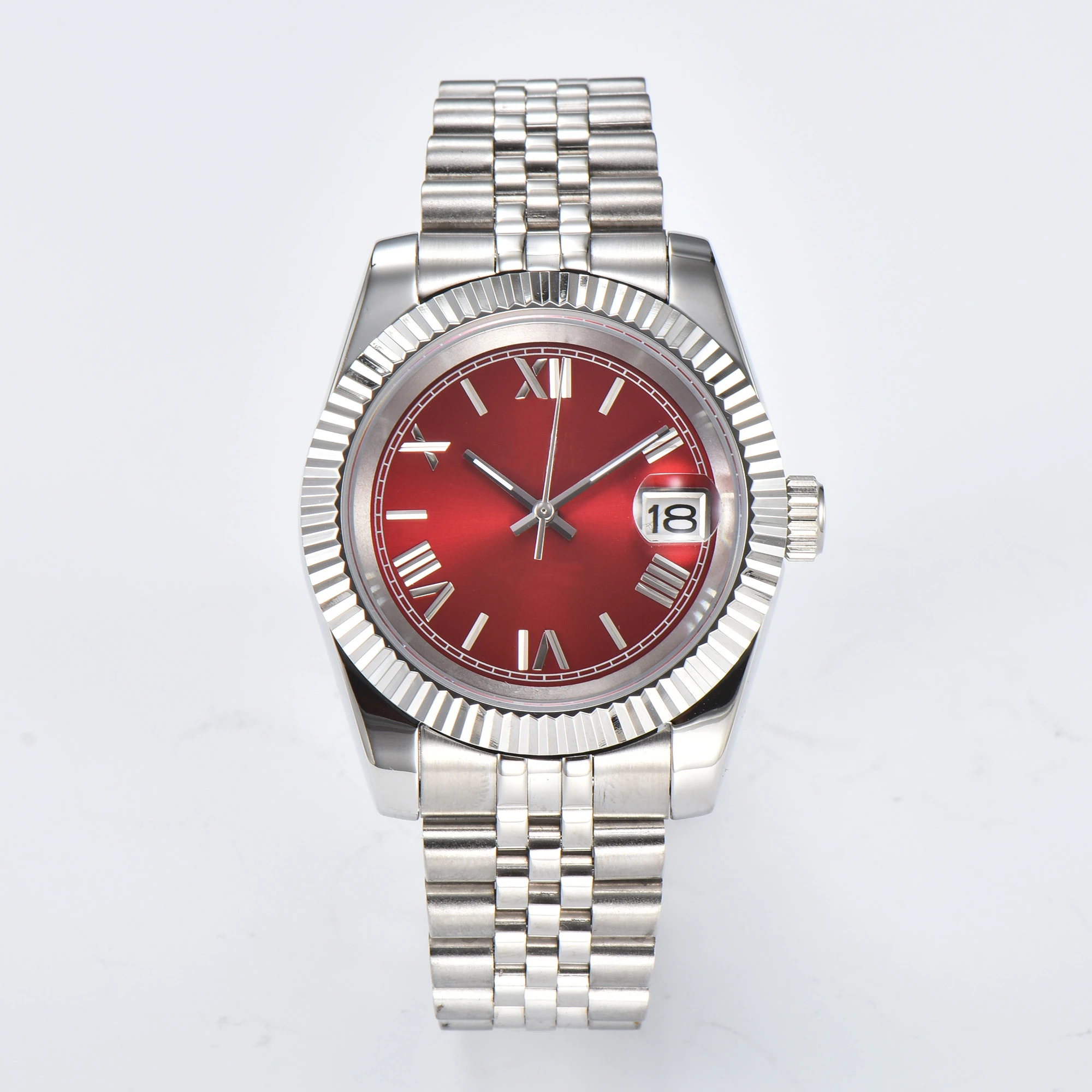 NH35 Watch Luxury Blank Roman Numerals Dial Automatic Movement Magnifier Waterproof Wristwatch Full Gold Custom Logo