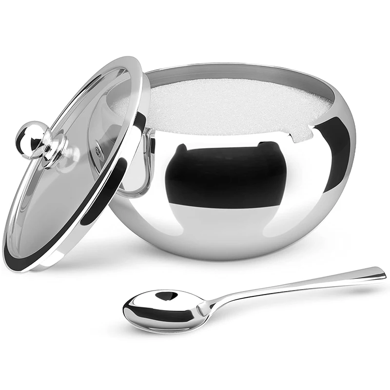 Ready to ship Serving Dish Sugar Pot Stainless Steel Sugar Bowl with Lid and Spoon
