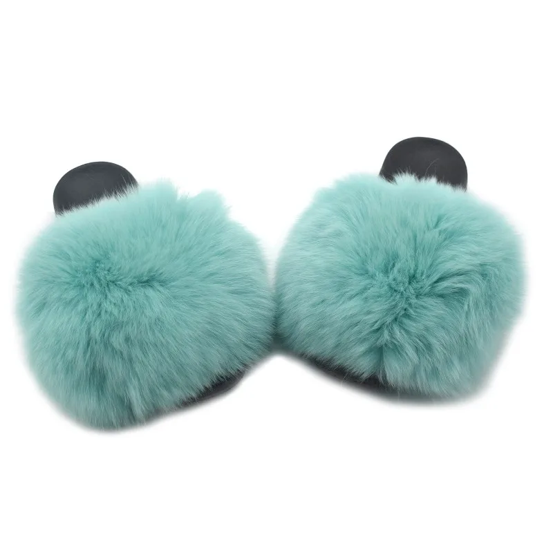 2020 PVC Sole Multi Colors Rainbow flag color Fox Fur Slippers Natural Color Raccoon Fur Slides with Purse for Girls