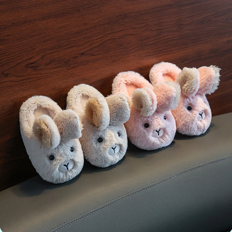 Winter Kid Rabbit Slippers Cute Animal Footwear Indoor Warm Plush Fluffy Fur Home Slipper For Girl Boy Children