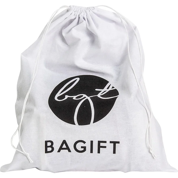 Wholesale Custom Logo Print Letter Cotton Muslin Drawstring White Shoe Purse Dust Bag
