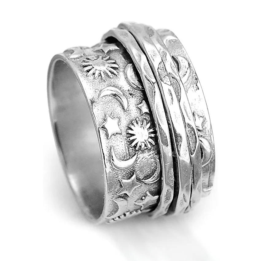 925 sterling silver meditating spinner ring jewelry rotation ring for women