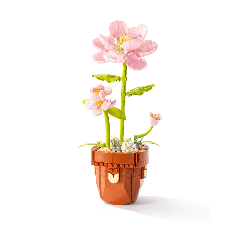 MOC Basket Flower Bouquet Building Bricks Set Artificial Flowers Mini Blocks with vase for Home Office Decor Toys Gifts