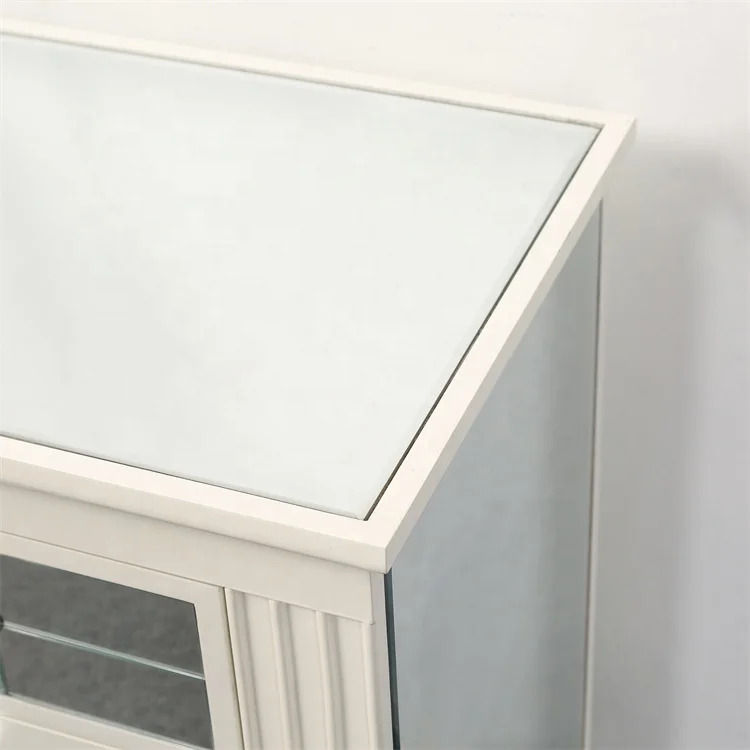 High Quality Modern While Bedside Cabinet Bedroom Custom Furniture Mirrored Night Stands with Drawer Cupboard