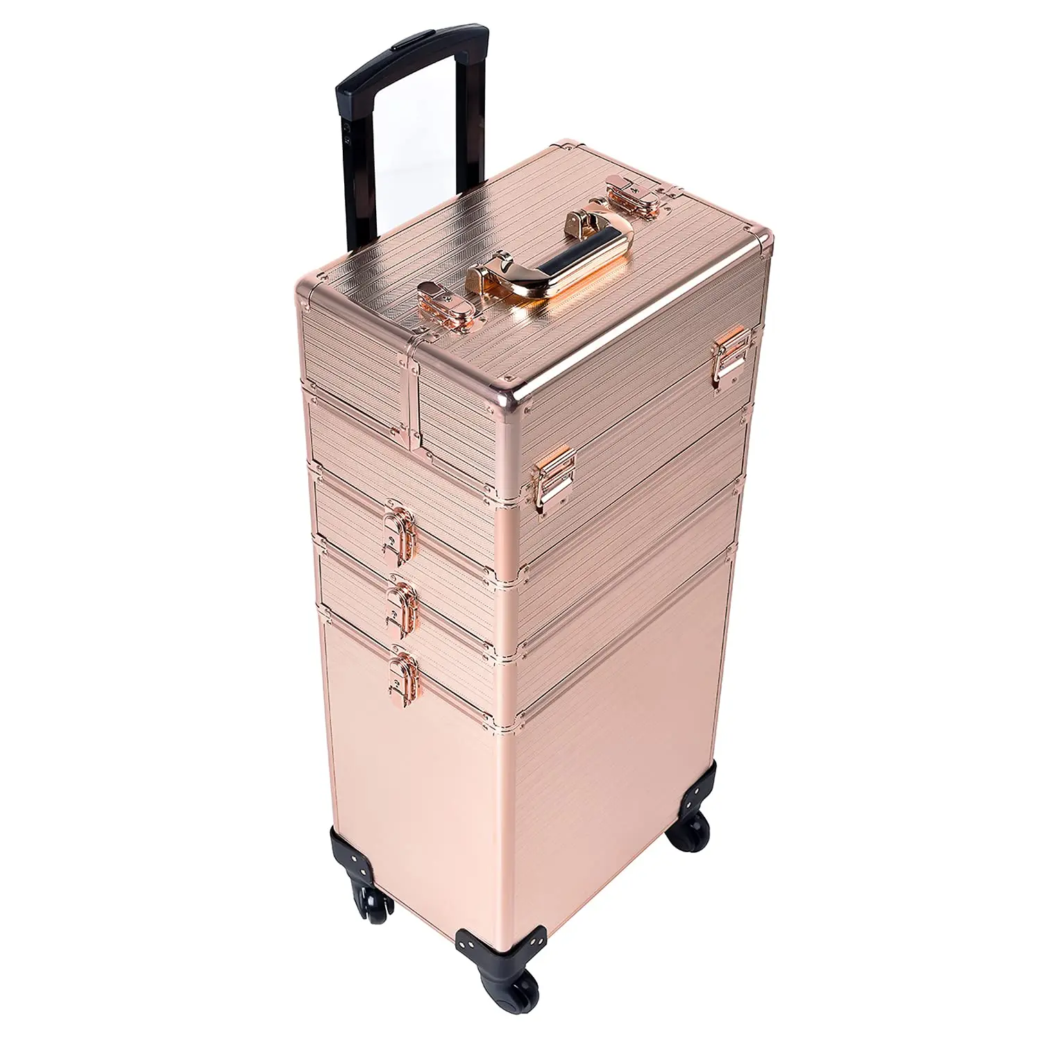 Factory Custom Travel Rolling Makeup Train Case Aluminum Cosmetic Trolley Travelling Cart Trunk with Wheels