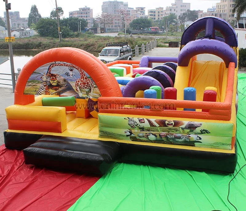 Orient Inflatables Amusement Park Madagascar theme Inflatable Obstacle challenge Course