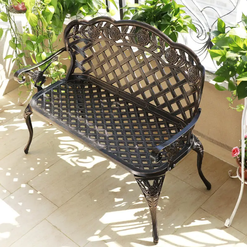 Zuoan Rose Carved Hollow Design Outdoor Long Chair Cast Aluminum Iron Patio Park Garden Porch Chair Bench