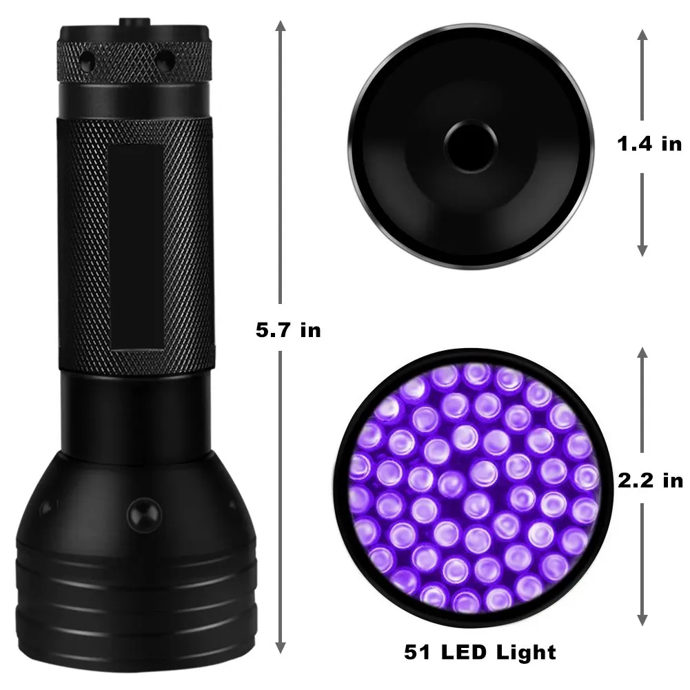 Wholesale Price High Bright Portable Handled 51 LED UV Ultraviolet Blacklight Detector Flashlight for Pet Urine
