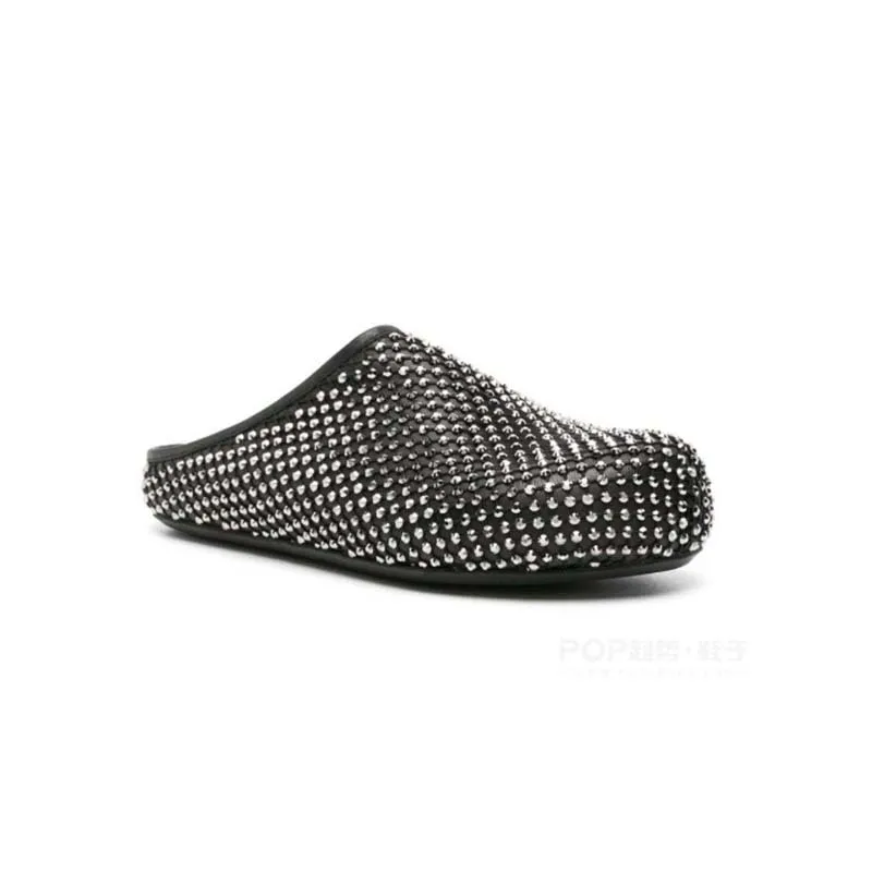 2024  fashion new model  Luxury shoes Women Lady Rhinestones Diamonds Fishnet Shoes Flat Sandals for Women Lady slippers