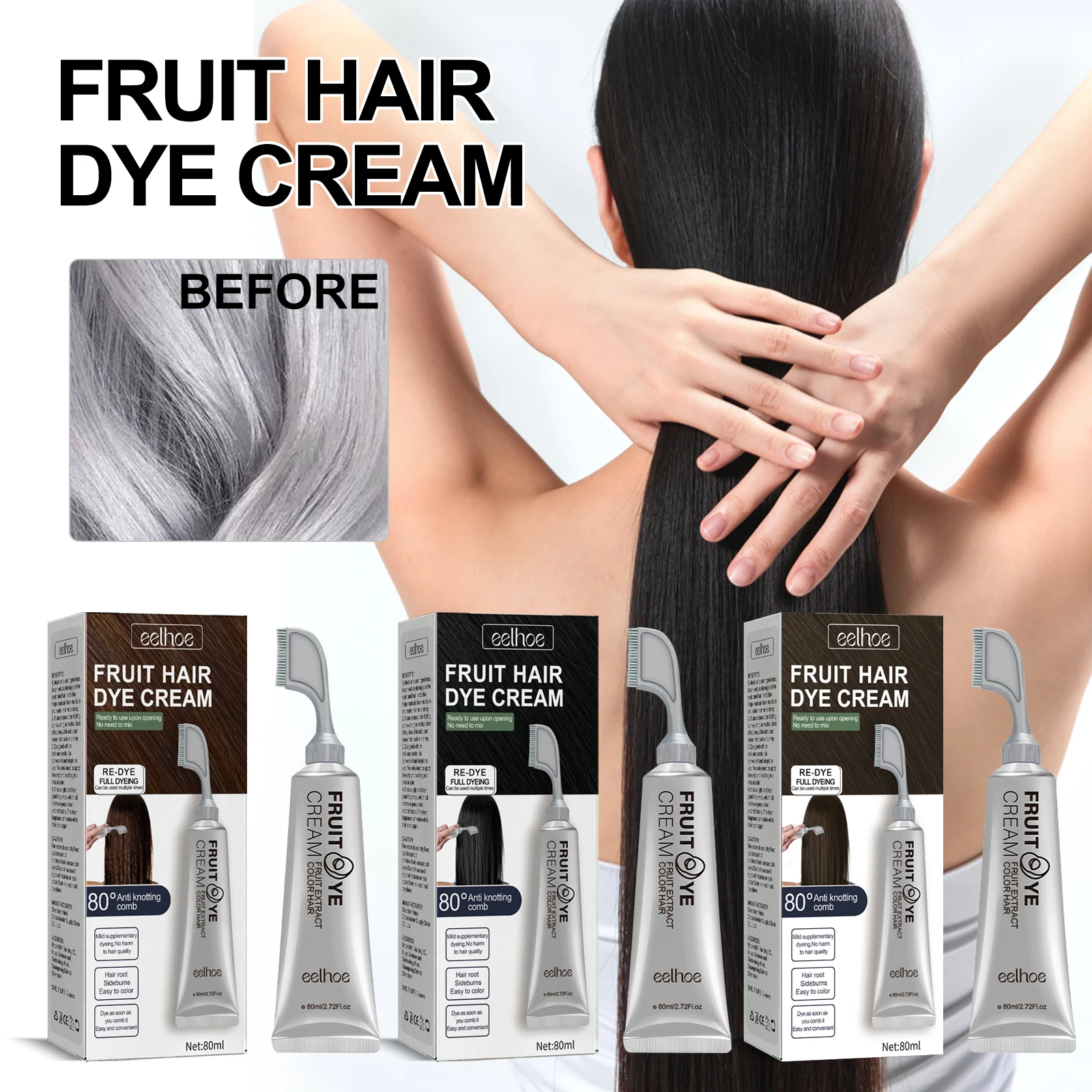 Eelhoe Private Label Custom Professional Herbal Pure Vegan Hair Dye Color Semi-Permanent Hair Color Cream