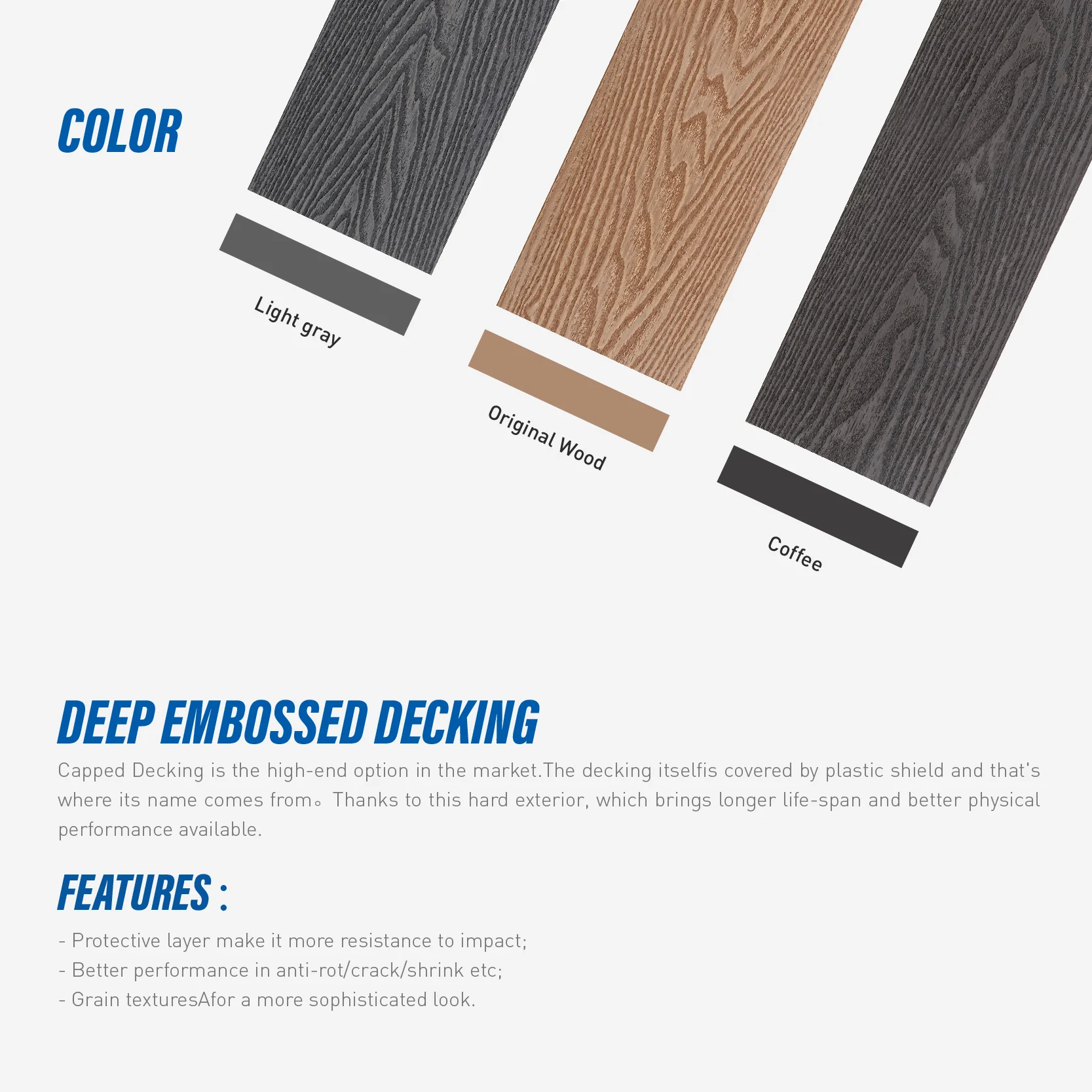 Weather Resistant Water Proof Long Lasting Wood Plastic Deck Composite Decking Boards Flooring For Outdoor Patio