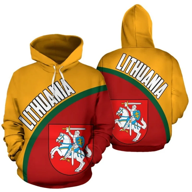 3D Print Lithuania Flag National Emblem Hoodie For Men Long Sleeve Pullover Sweatshirt Hooded Tracksuits Male Jacket Coat