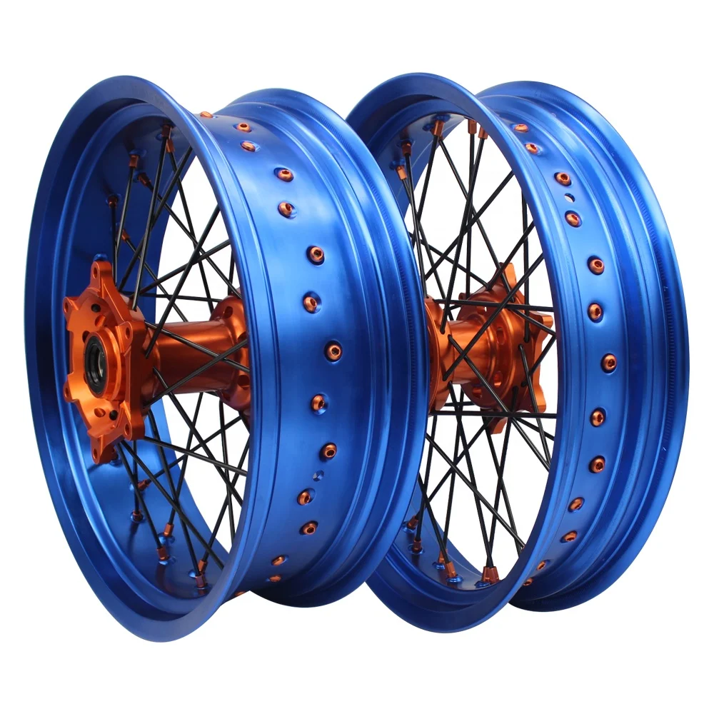 17 Inch 36 Spokes Blue Rim EXC SXF SX 250 300 450 Anodization Alloy Motorcycle Spoke Wheels Supermoto Wheels For KTM