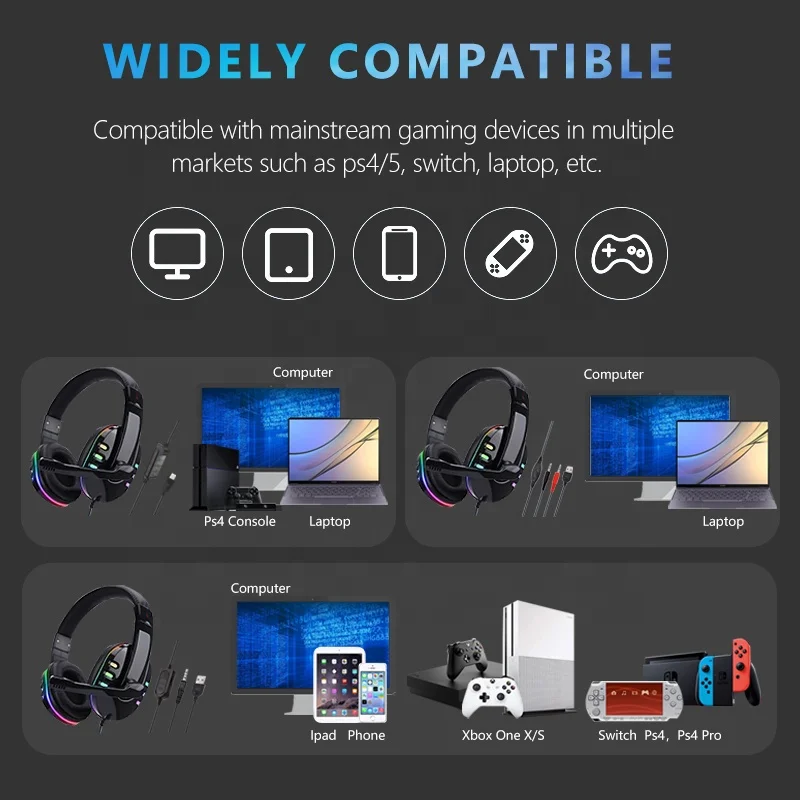 Soyto SY733RGB Gaming Headphones LED with Microphone USB Gamer Headset with Microphone for PC  Game Headphone