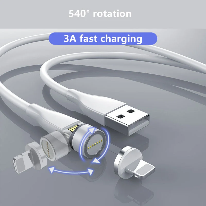  Лидер продаж usb-кабель 3 в 1 с поворотом на 540 градусов Micro/8pin/Type C 3A магнитный кабель для быстрой зарядки мобильного