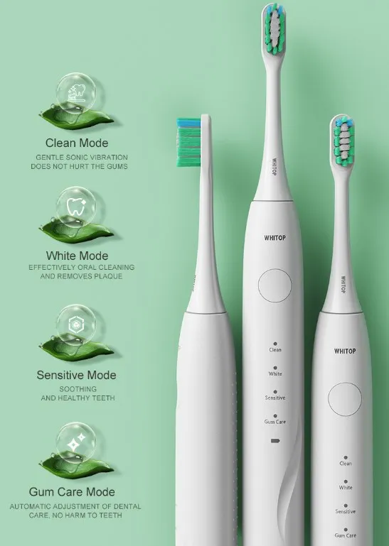 WHITOP Ultrasonic Automatic 4 Mode Powerful USB Rechargeable Electronic Electrical Sonic Electric Toothbrush