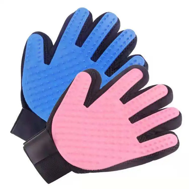 1 pair dog cat finger soft pet grooming gloves for bathing and hair removal
