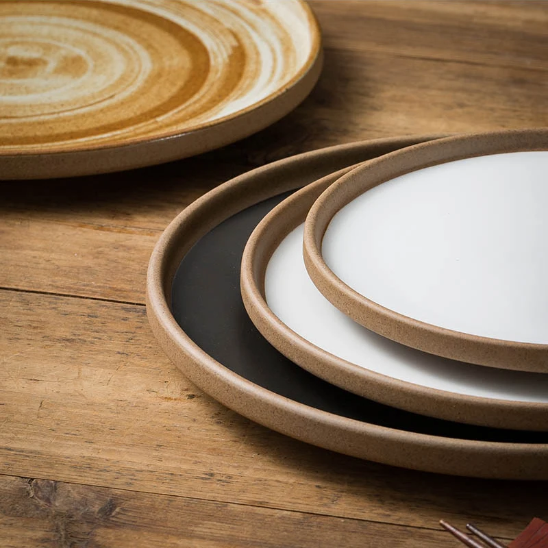 Japanese Korean Style Crockery Dinner Plate Hand Painted Matte Color Glaze Dishes Dessert Pizza Pasta Crokery Ceramic Flat Plate
