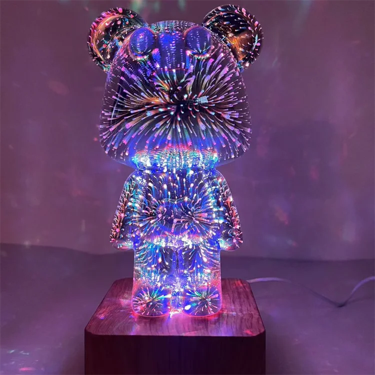 Fireworks Decor Firework Christmas Child Gif Cute Glass Bedside USB chargeable Wireless Charger Valentine Day bear night light