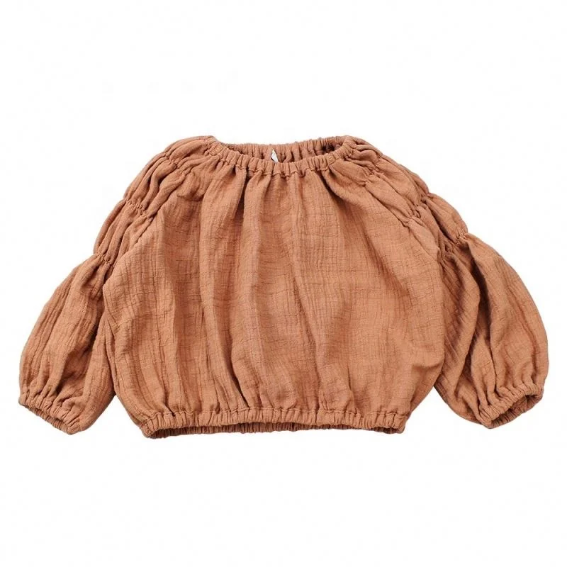 
Orgainc muslin cotton girl top oversized hot sale Lantern sleeve baby Blouse 
