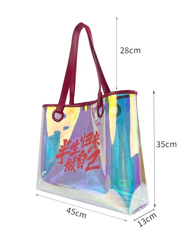 Big recycled neoprene eco friendly lazy cosmetic shopping bag clear design with personalized cool summer new product