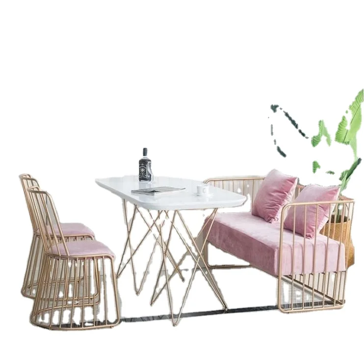 
Nordic modern simple cheap rectangular tables and chairs combination with metal legs hotel marble coffee dining table 