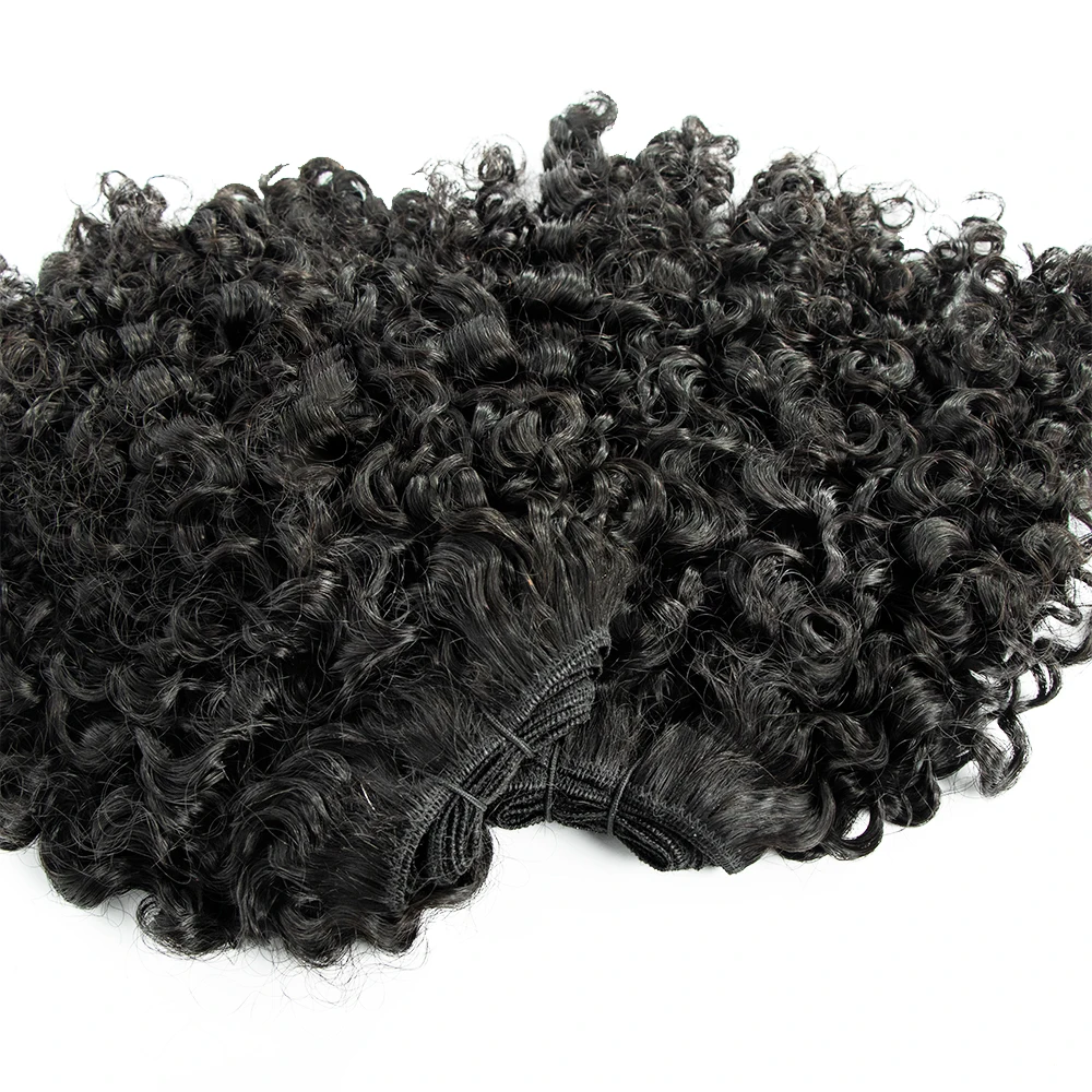 Best Russian double drawn natural color water kinky curly comb machine tied volume weft hair extension