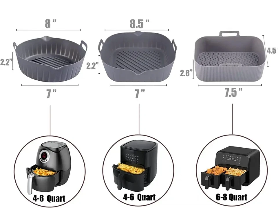 Associate Silicone Liners Rectangular Air Fryer Dual Baskets,Basket Airfryer Rectangle Silicone Pot Reusable Baking Tray