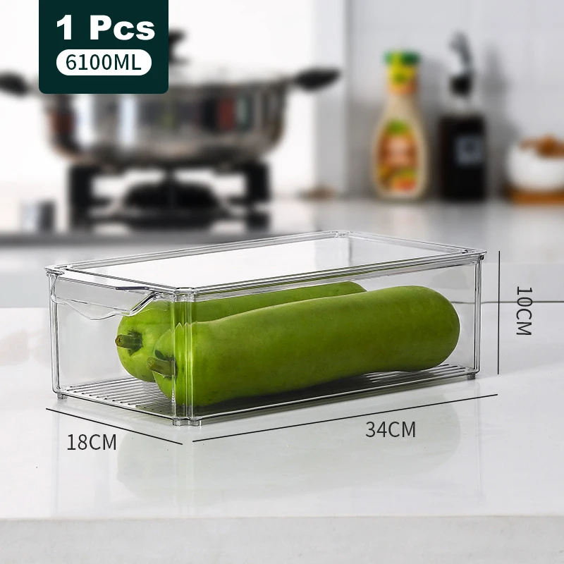 Clear Plastic Freezer Refrigerator Food Storage Box Fridge Storage Containers Stackable Organizer Bins With Removable Drain Tray