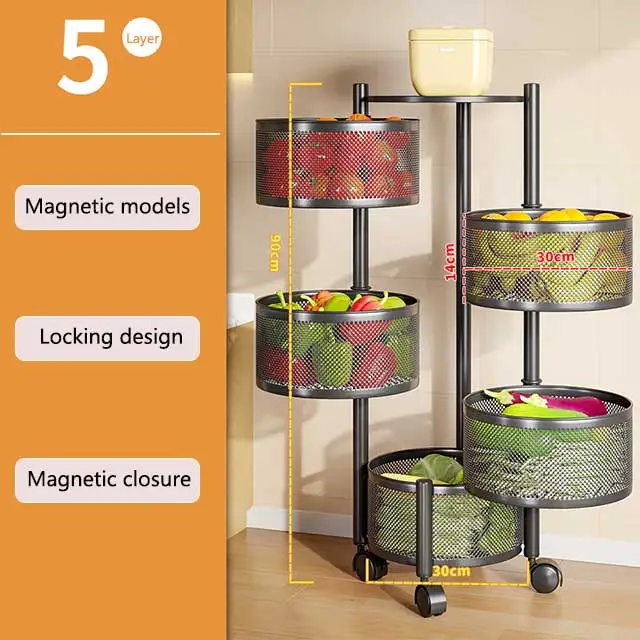 XingYou best seller kitchen rotating storage shelves rack vegetable organizer metal storage rack trolley
