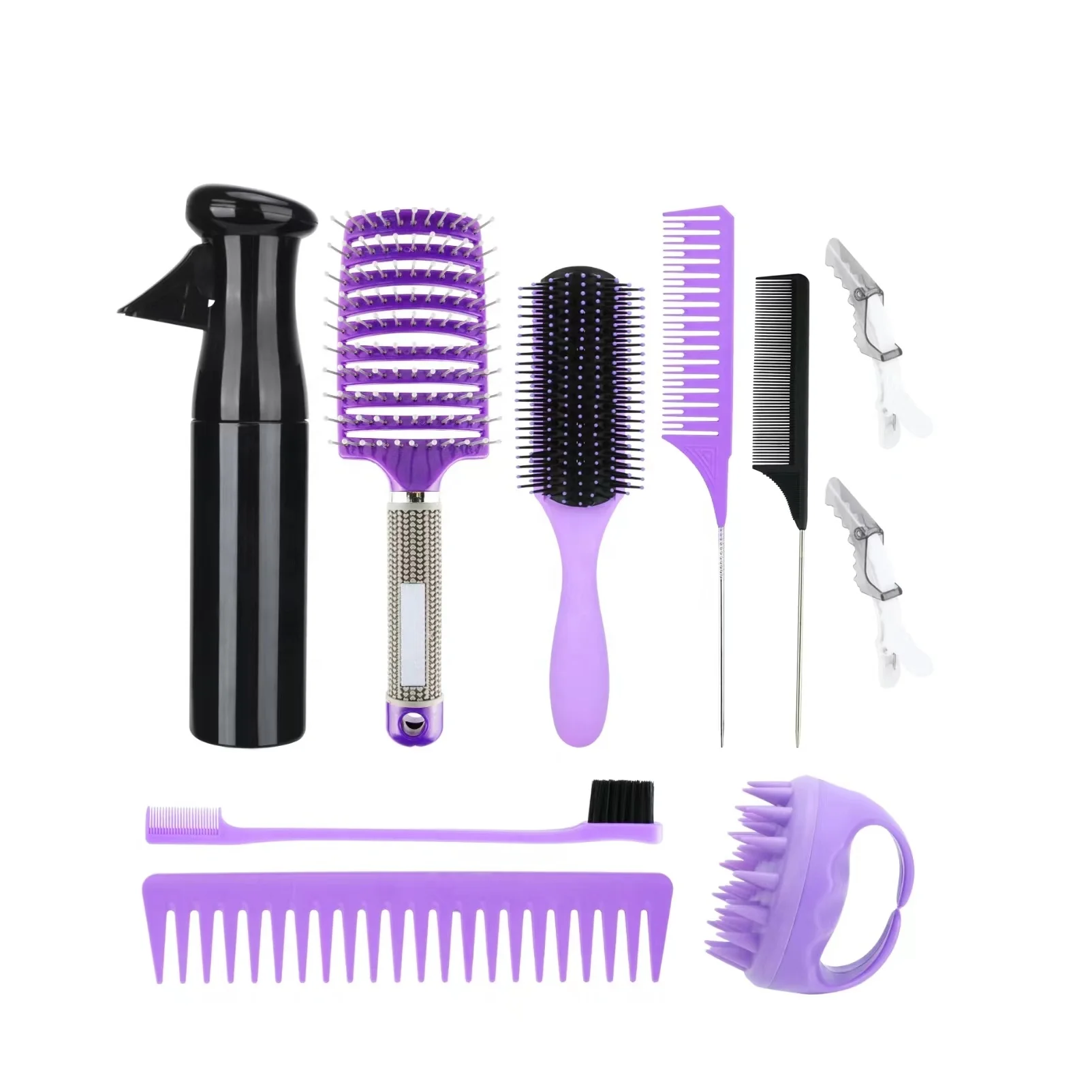 Hairdressing Tools Set 10Pcs Texture Curly Hair Brush Sleep Bonnet Set Custom Logo Detangling Hair Brush For Black Natural Hair