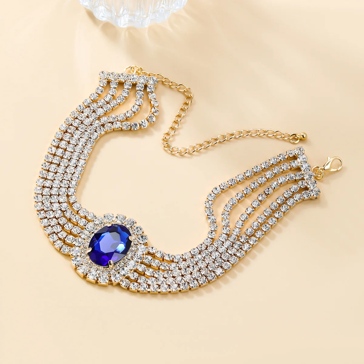 2023 Copper European and American clavicle chain Exaggerated Oval Glass Full Diamond Bridal Accessories Wholesale Necklace