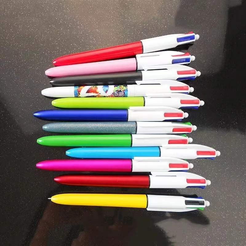 NEW Four 4 in 1 Carabiner ballpoint pens with rubber grip-black blue red green 4 color ink ball pen