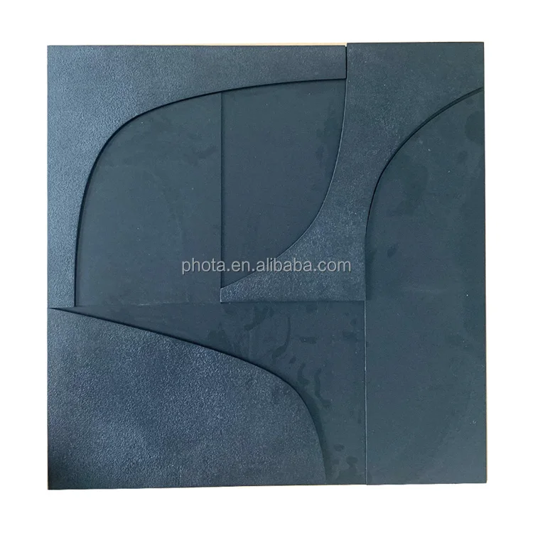 Handmade Black Relief 3D Geometric Abstraction Wood Art with Structural Paint Unique Wall Decor