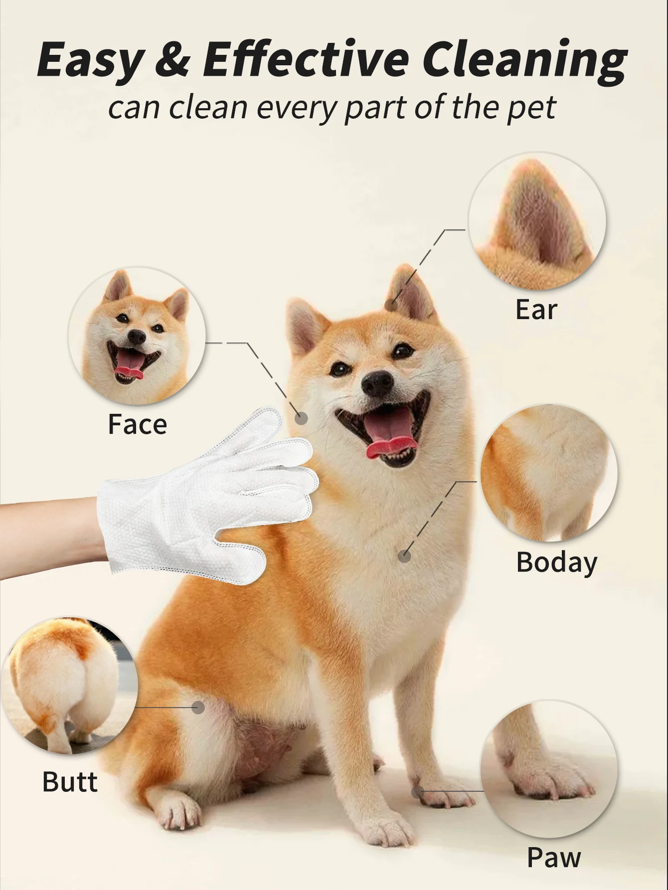 Eco-Friendly Alcohol-Free Natura Pet Grooming Wet Wipes Disposable Dog and Cat Cleaning Gloves