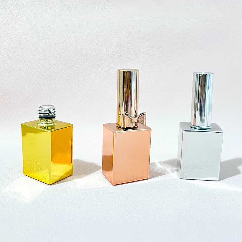 Luxury 15ml Fancy Uv Nail Gel Bottle Empty Nail Polish Bottles Gold Silver Rose Gold Nail Polish Glass Bottle  With Brush