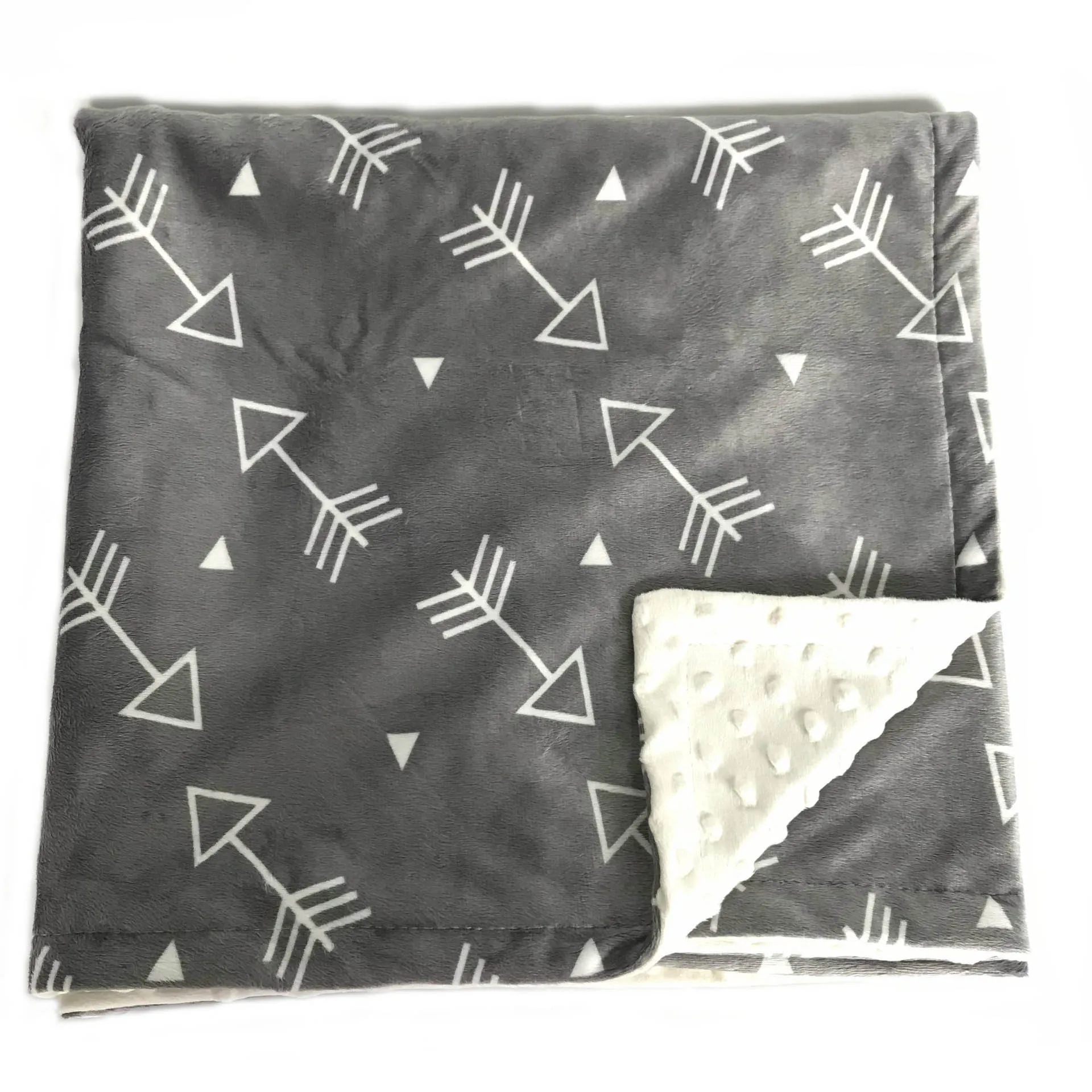 Double layer cartoon printed dot faux fur baby swaddles wrap travel baby blanket minky