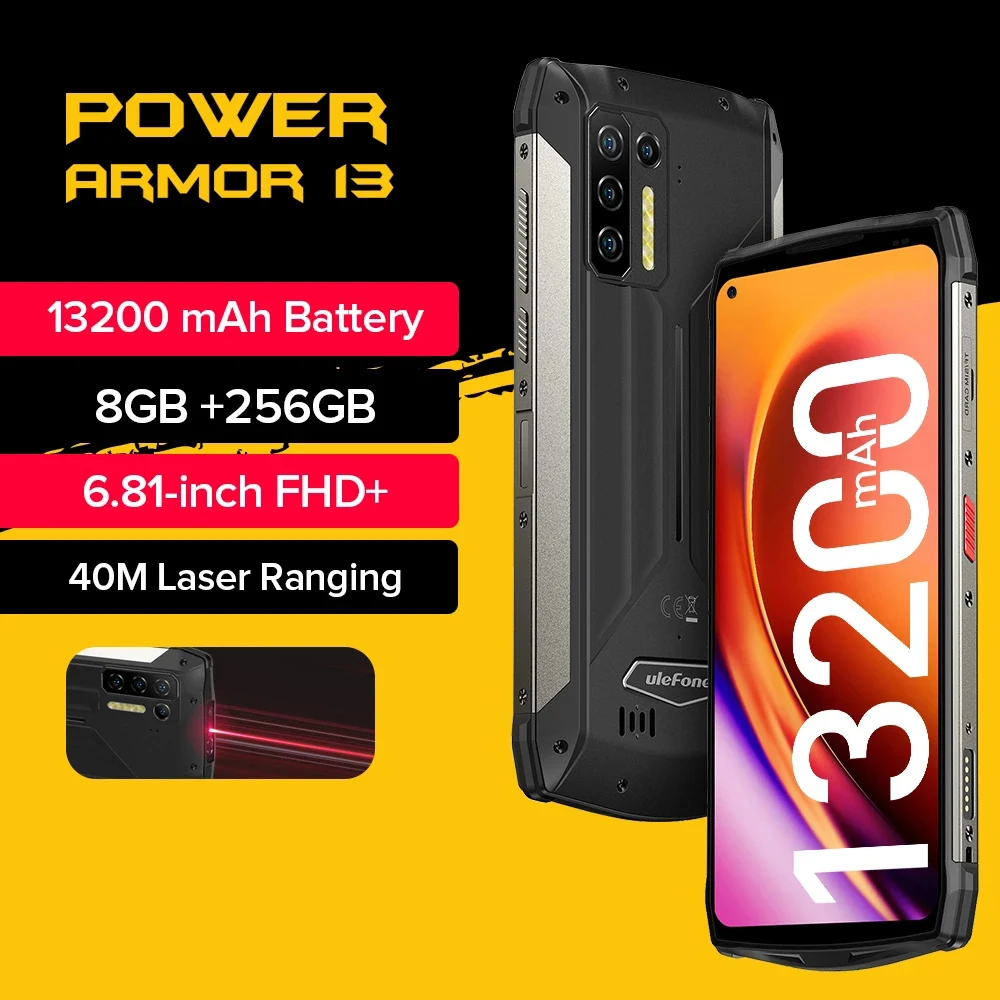 Ulefone Power Armor 13 13200mAh Rugged Phone 256GB Android 11 Waterproof Smartphone 6.81 2.4G/5G WLAN Mobile Phones NFC Global