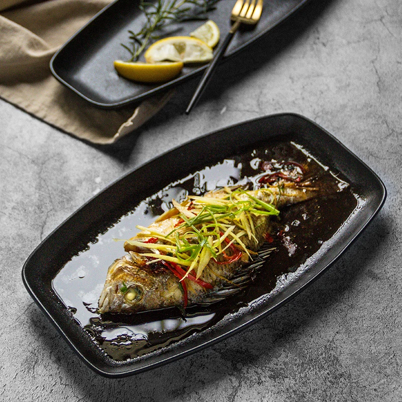 Amazon hot hotel ceramic black dish Japanese restaurant matte side plate sushi serving plates