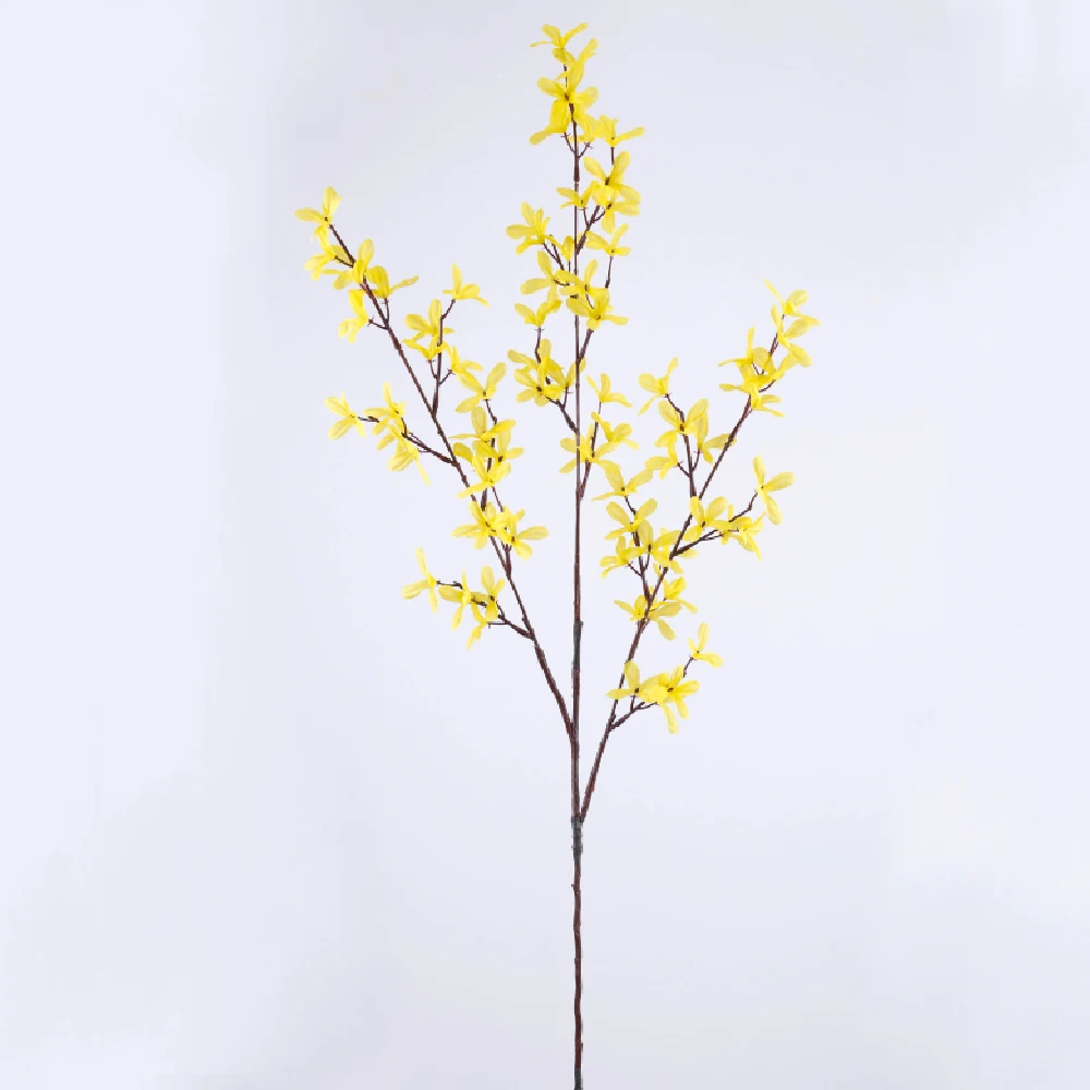 Most Popular Good Quality PP Plastic Fabric Yellow Artificial Forsythia Spray For Garden