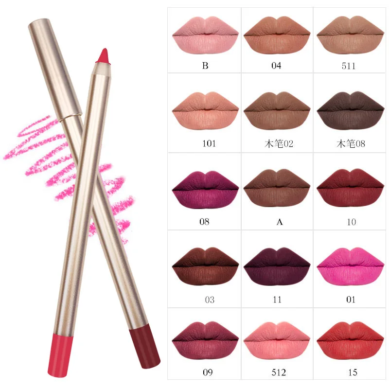 Makeup Luxury 15 Colors Private Label Cruelty Free Creamy Lipliner Pens Lip Liner Gold Pencil